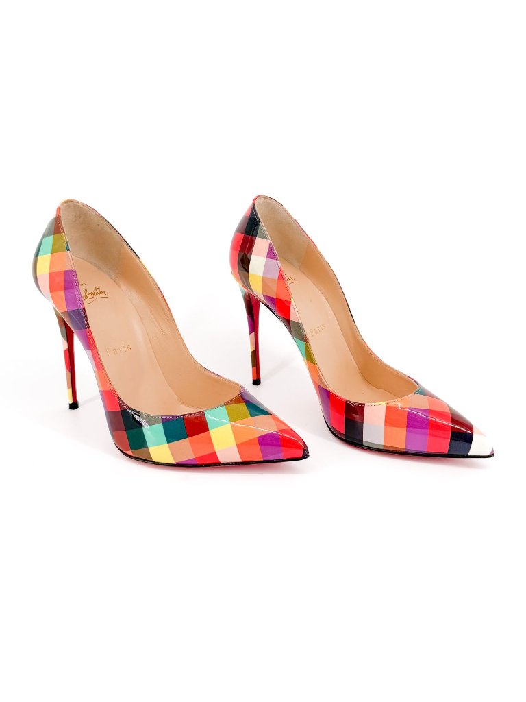 Christian Louboutin Pigalle Follies Pumps Heels Multicolor Checker Size 37 Us 7
